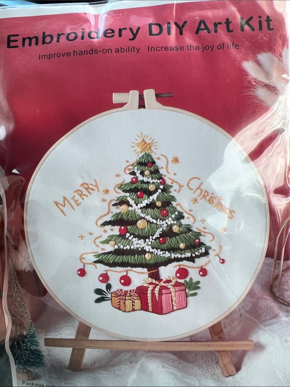 Set of 3 Christmas Embroidery DIY Art Kit - Christmas Tree (Green) and more.